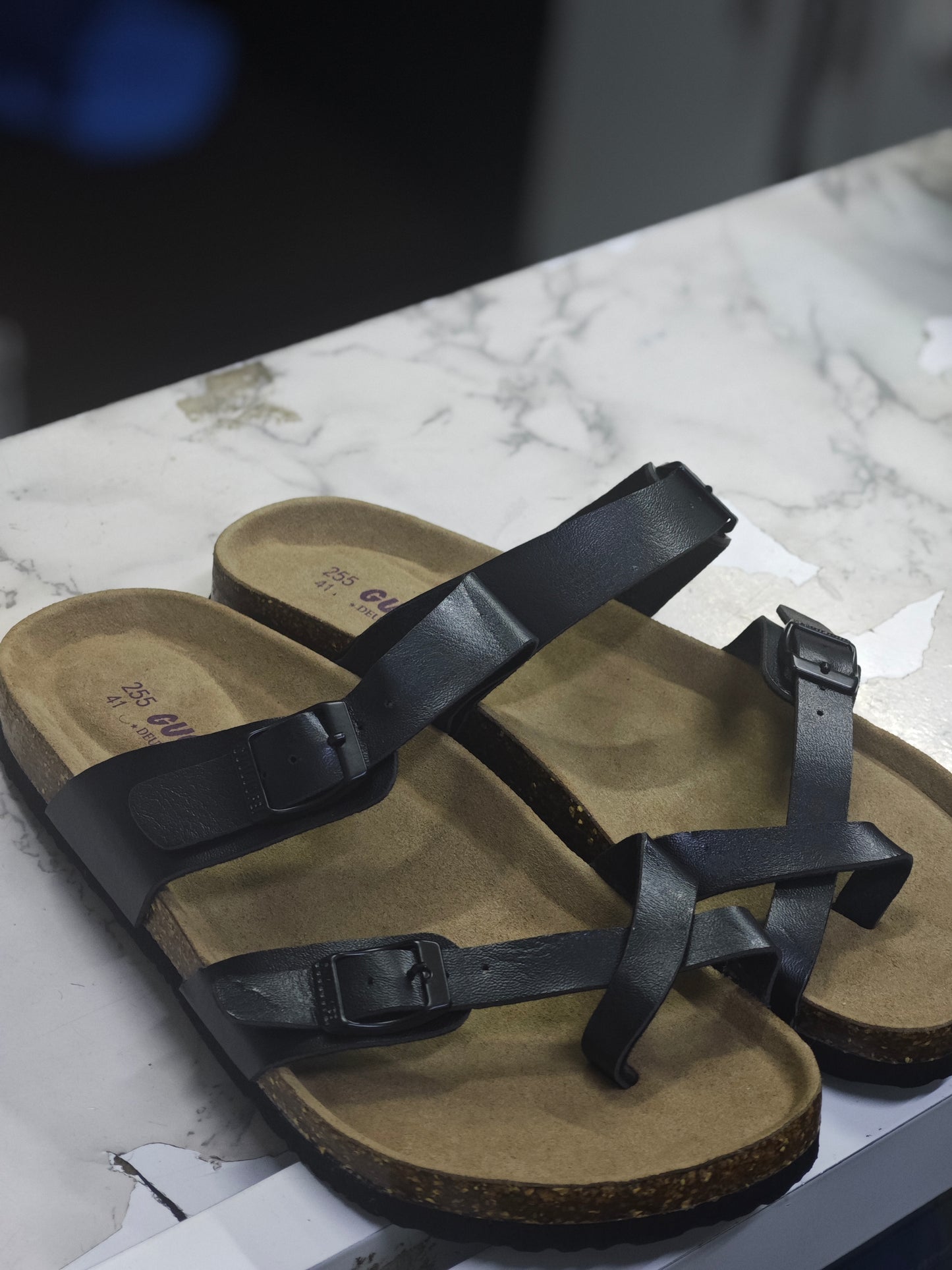 CRISS-CROSS BUCKLE CORK SANDALS
