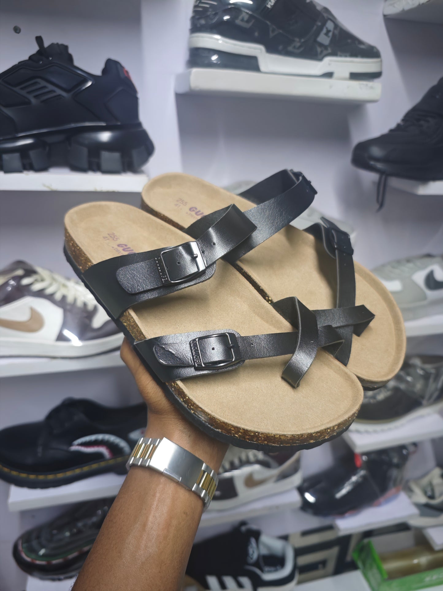 CRISS-CROSS BUCKLE CORK SANDALS