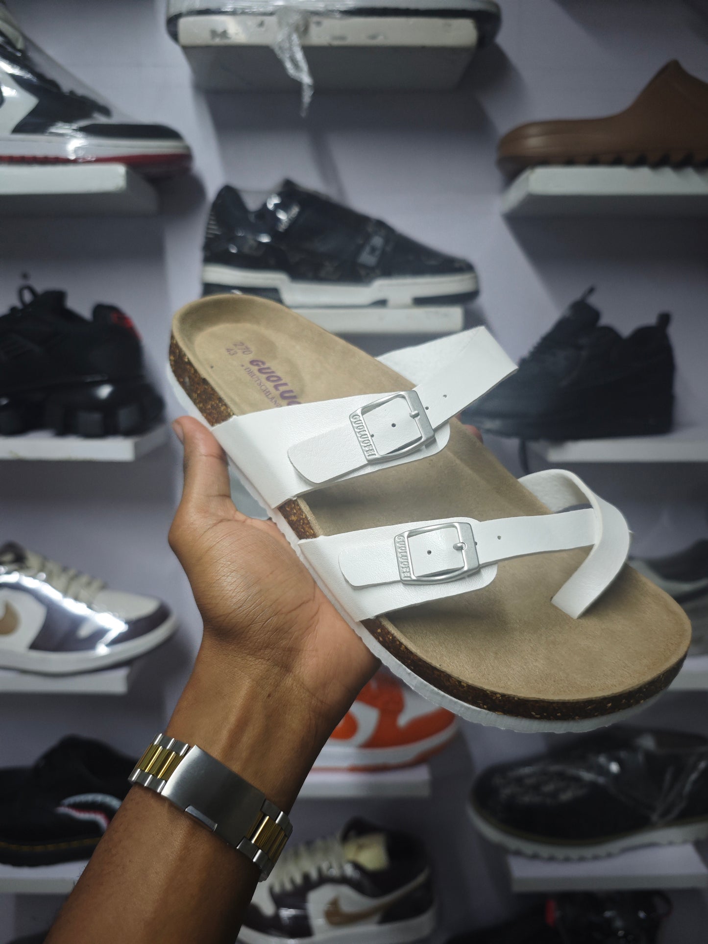 CRISS-CROSS BUCKLE CORK SANDALS