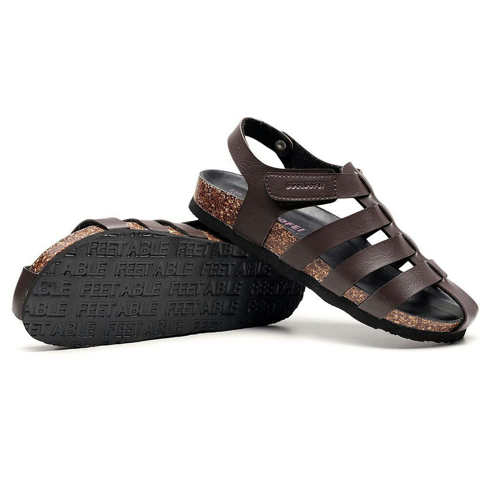 CAGED DESIGN BUCKLE CORK SANDALS