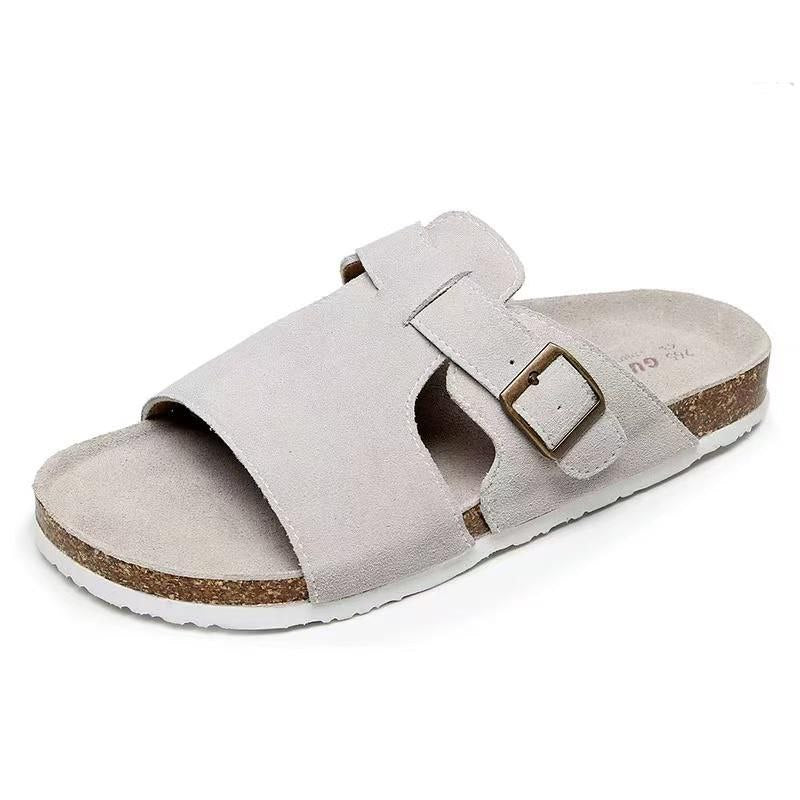 SPLIT SUEDE BUCKLE CORK SANDALS