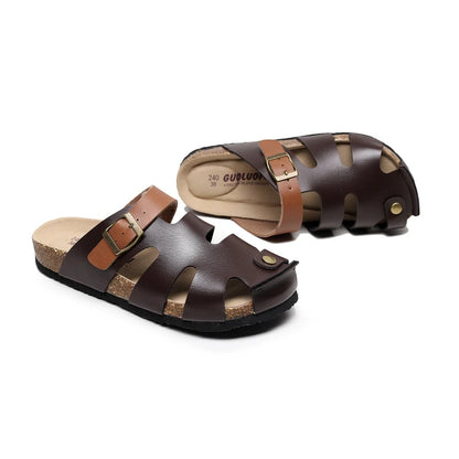 CLOSED TOE BUCKLE CORK SANDALS