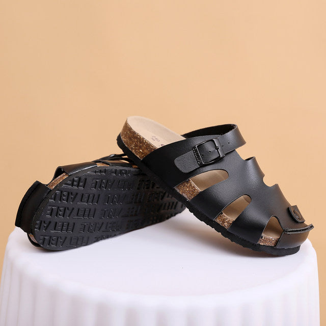 CLOSED TOE BUCKLE CORK SANDALS