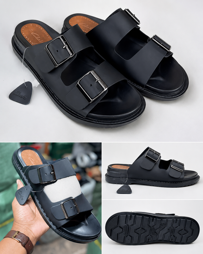 CLARKS MATTE DOUBLE BUCKLE SANDALS