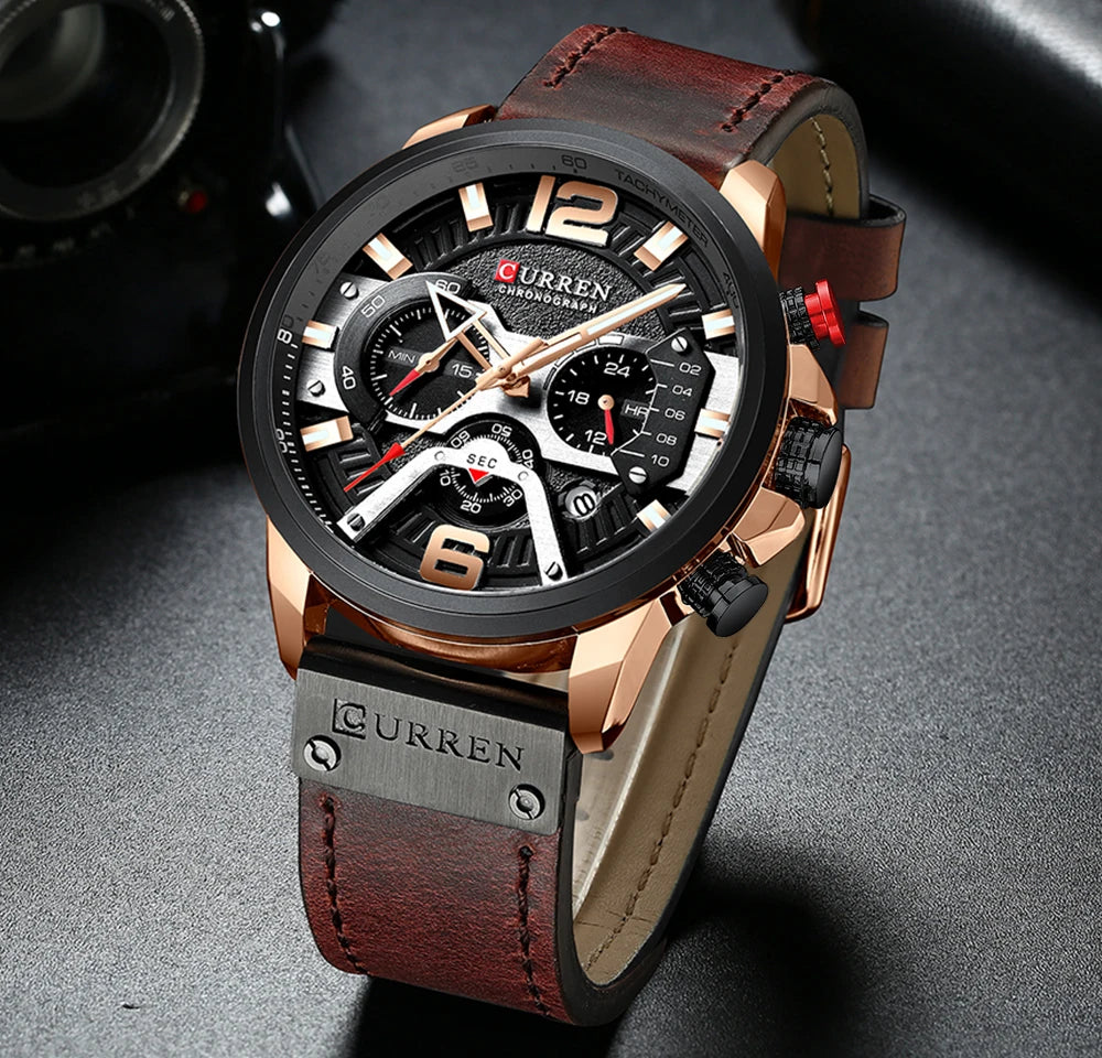 CURREN LEATHER CHRONOGRAPH WATCHES