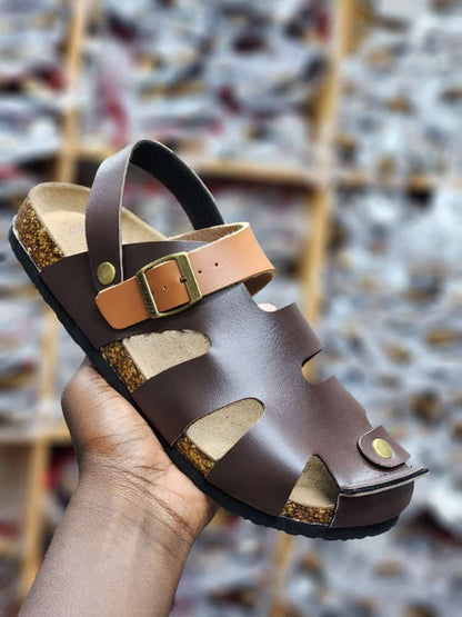 CLOSED TOE BUCKLE CORK SANDALS