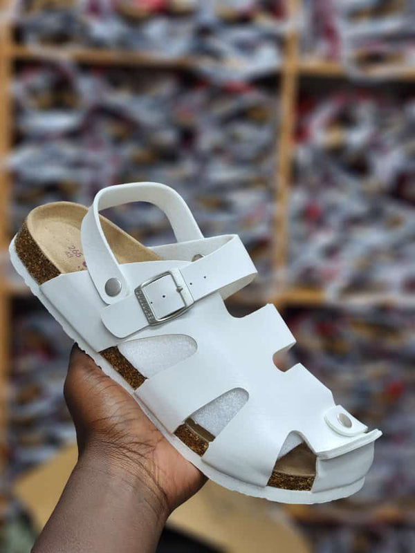 CLOSED TOE BUCKLE CORK SANDALS