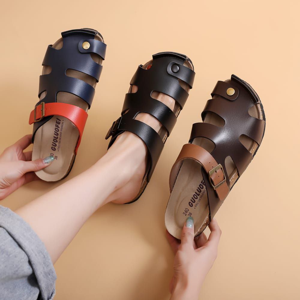 CLOSED TOE BUCKLE CORK SANDALS