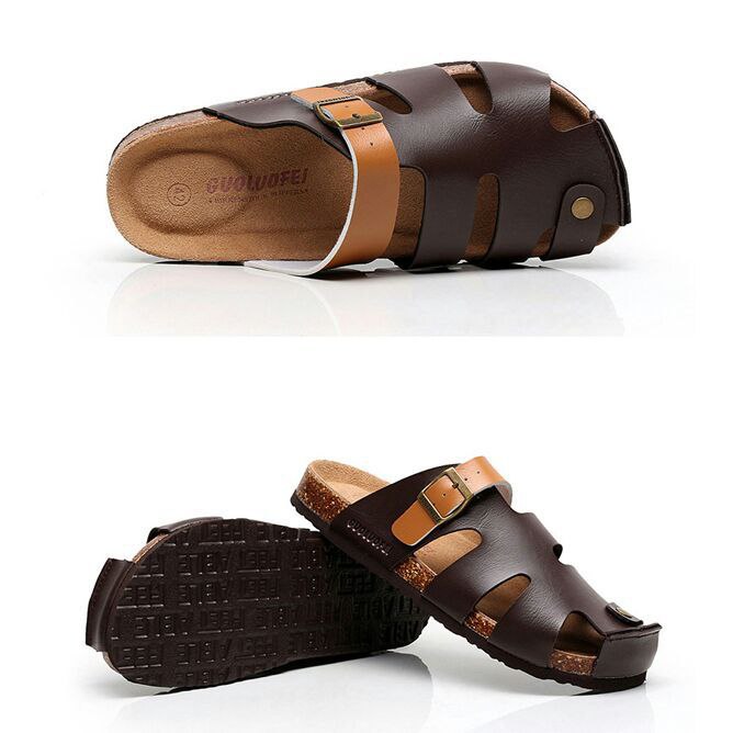 CLOSED TOE BUCKLE CORK SANDALS