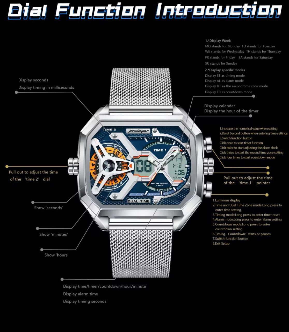 POEDAGAR E106 DUAL TIME WATCH
