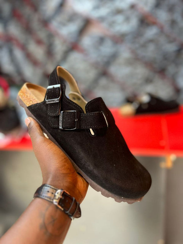 CLOG SUEDE MULES[WITH THE BACK STRAP]