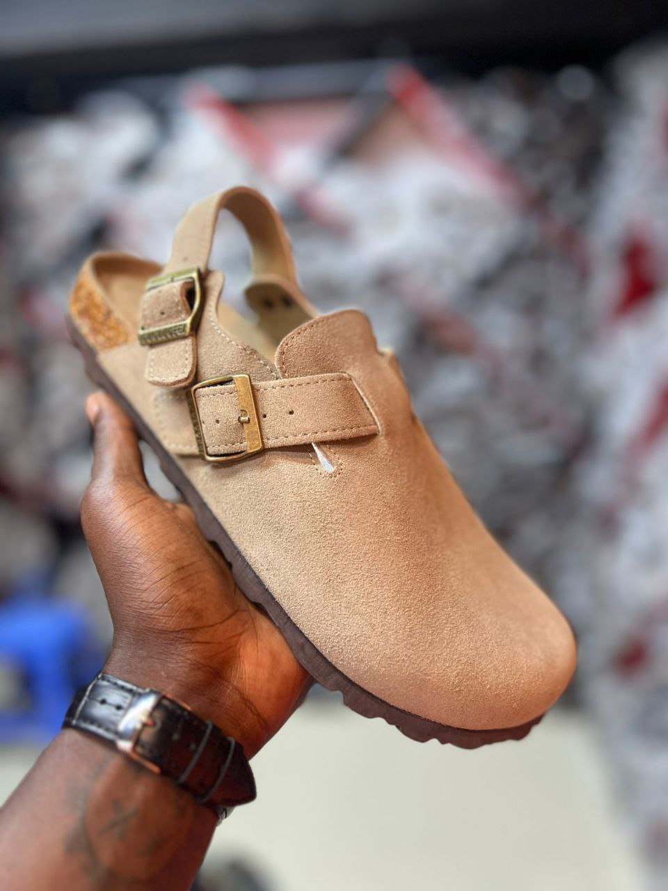 CLOG SUEDE MULES[WITH THE BACK STRAP]