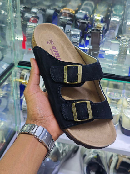 SUEDE DOUBLE BUCKLE SANDALS