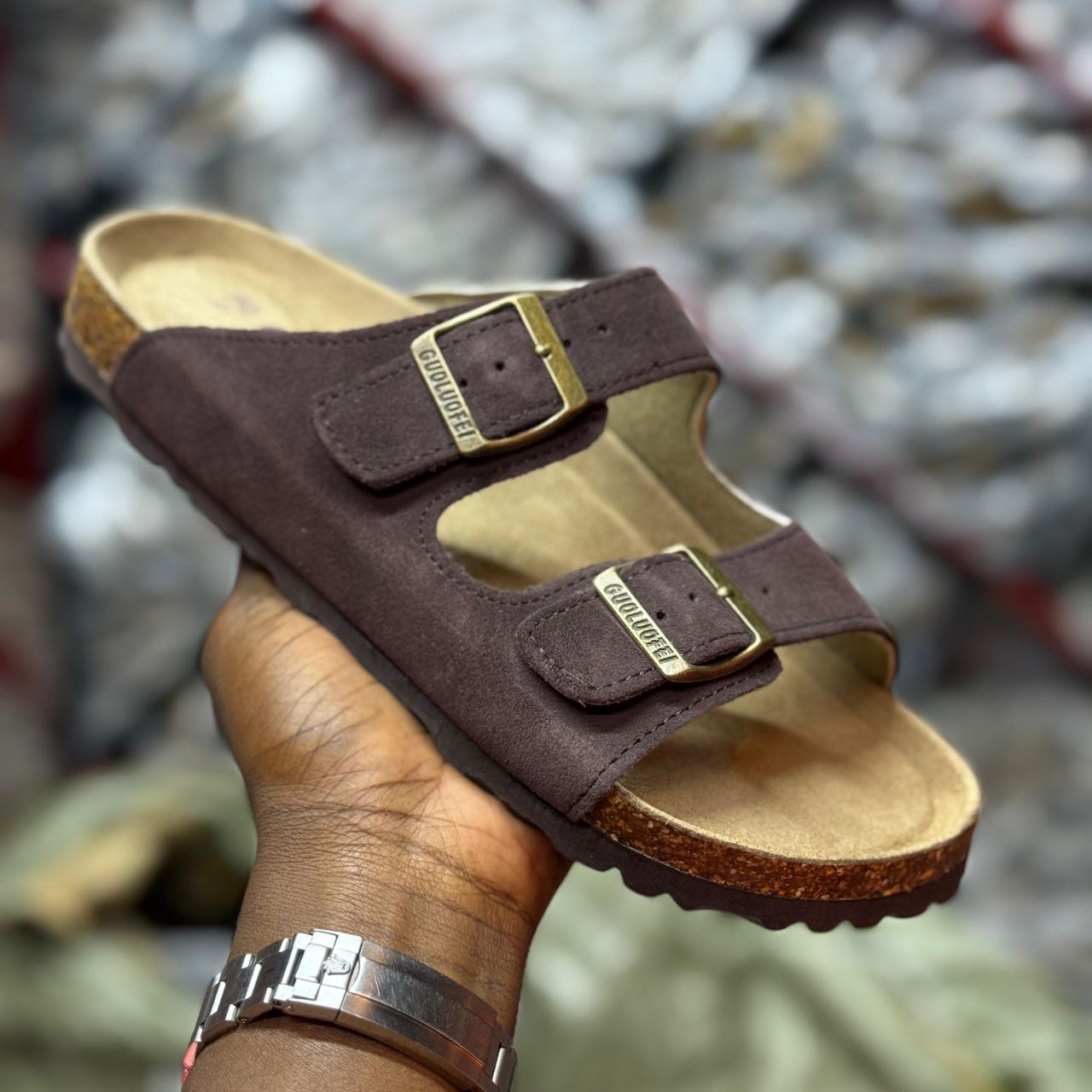 SUEDE DOUBLE BUCKLE SANDALS