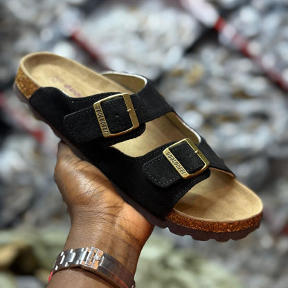 SUEDE DOUBLE BUCKLE SANDALS