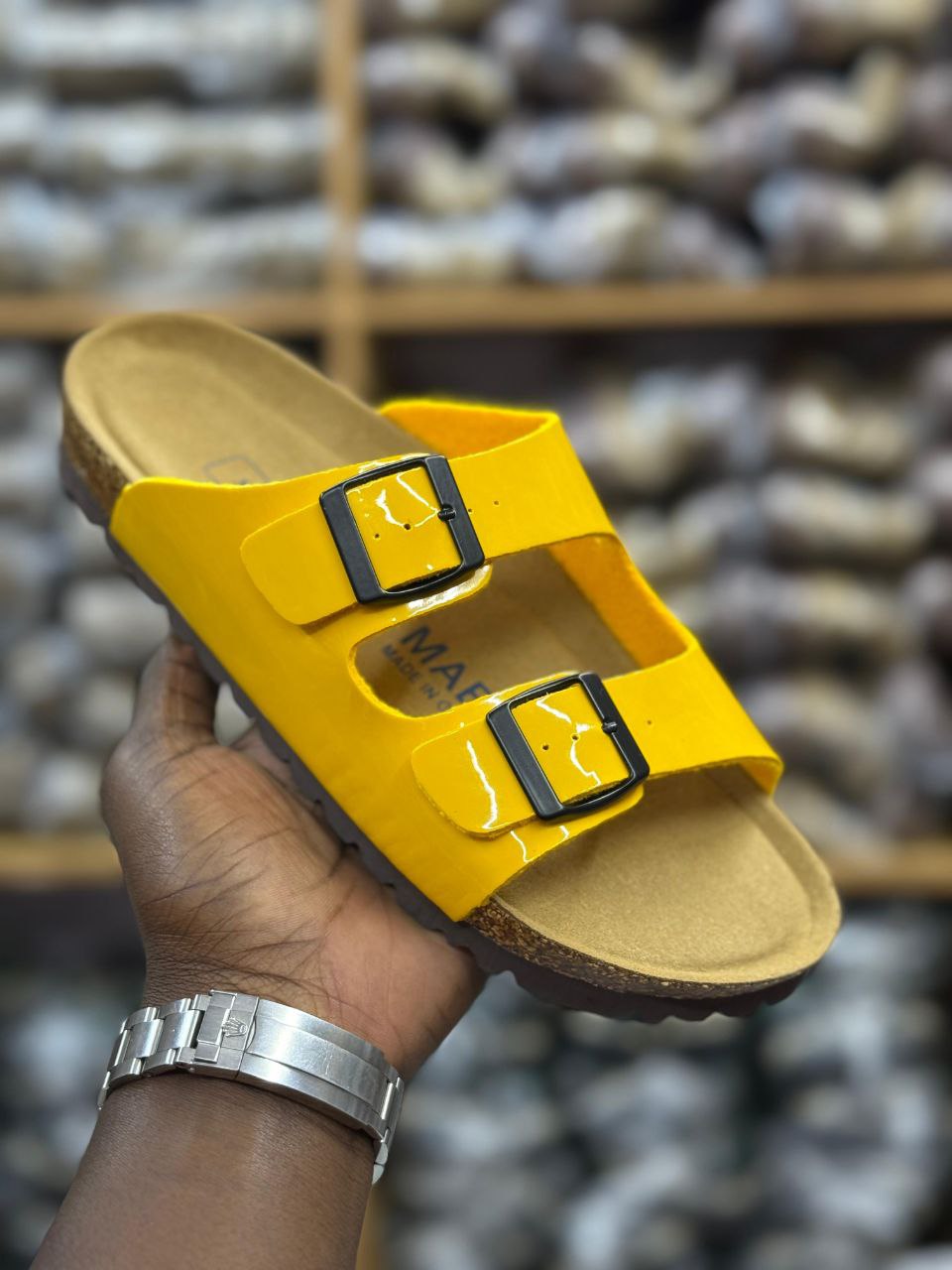PATENT DOUBLE BUCKLE SANDALS