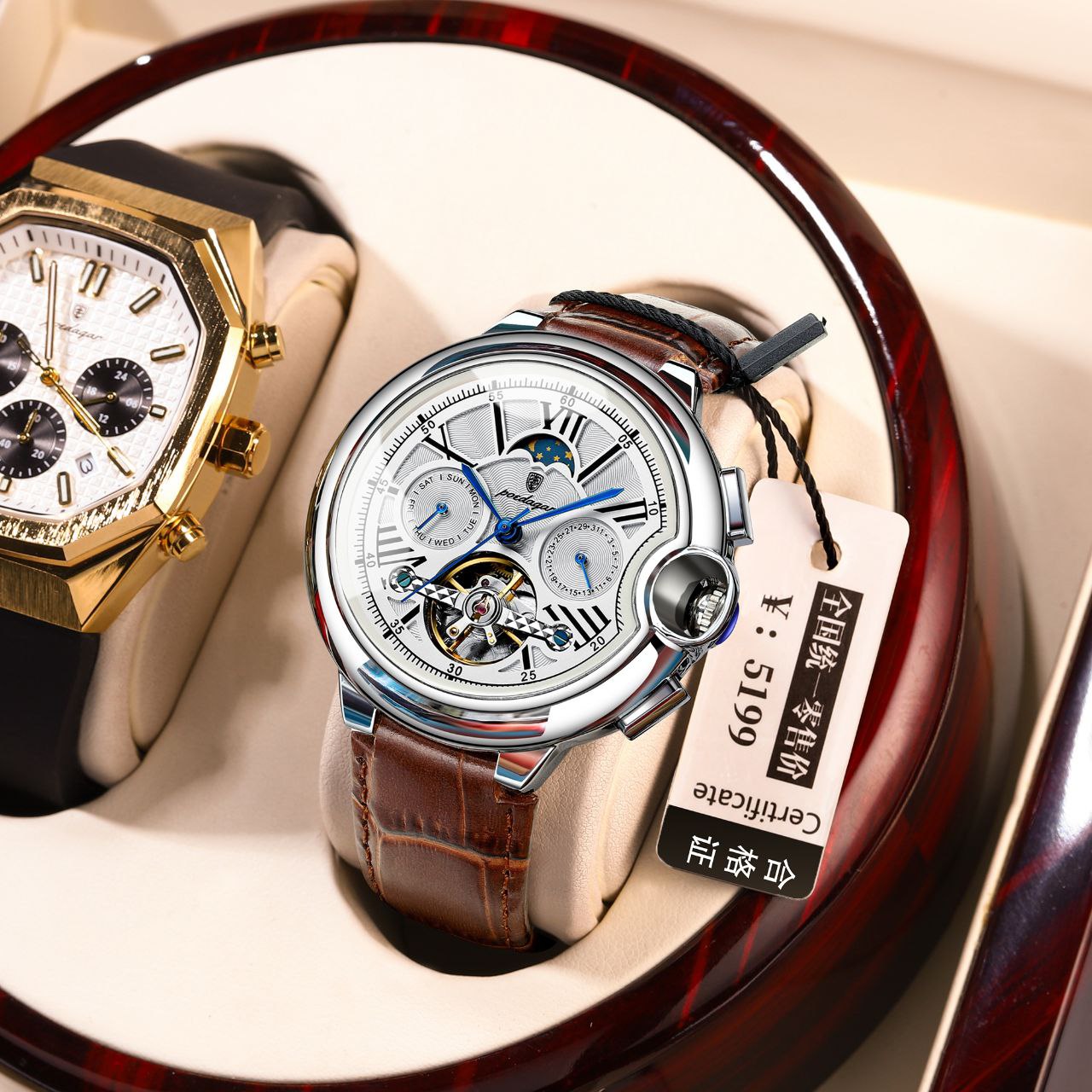 POEDAGAR 1413 AUTOMATIC LEATHER WATCH