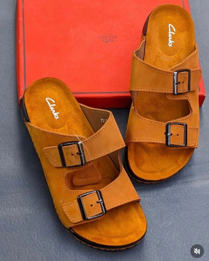 CLARKS DOUBLE BUCKLE SLIP ONS