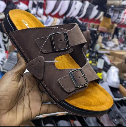 CLARKS DOUBLE BUCKLE SLIP ONS