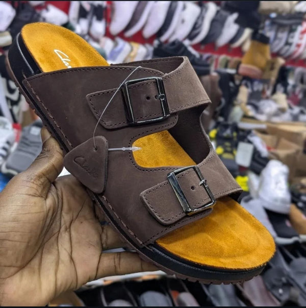 CLARKS DOUBLE BUCKLE SLIP ONS