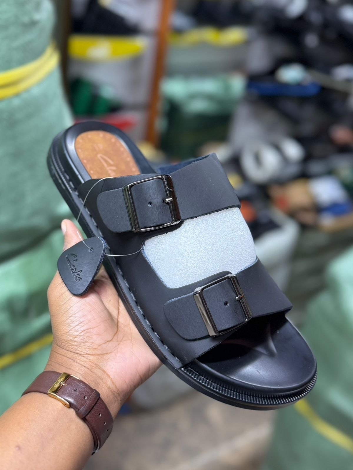 CLARKS MATTE DOUBLE BUCKLE SANDALS