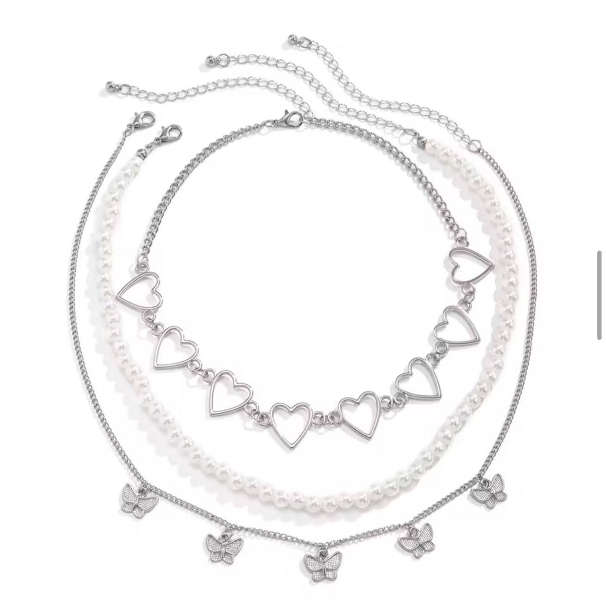 ELEGANT 3-LAYER, HEART AND BUTTERFLY NECKLACE