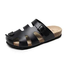 CLOSED TOE BUCKLE CORK SANDALS