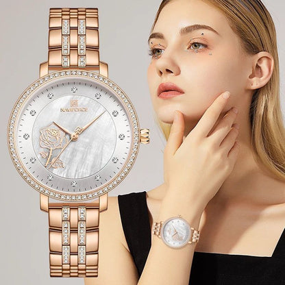 NAVIFORCE ROSE FLOWER DIAL WATCH